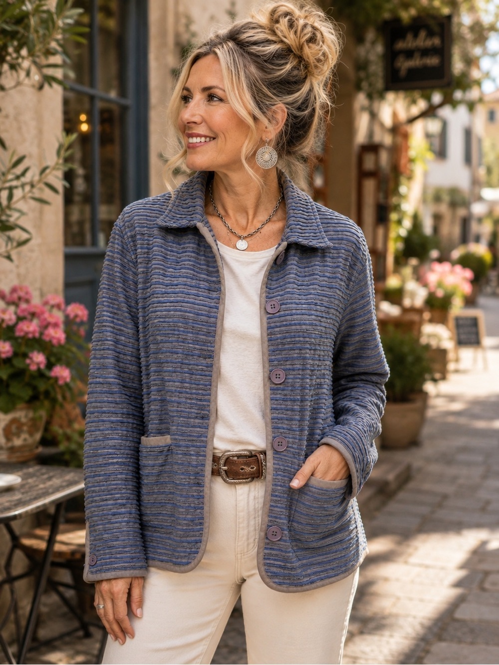 The Territory Ahead XL Blue Gray Textured Cotton Casual Jacket Button Front